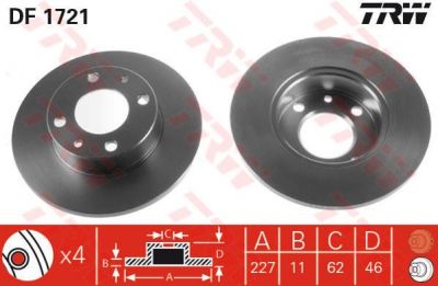 TRW DF1721 Диск тормозной перед. FIAT Uno/Panda 83-97 (227,5x10,8mm) (71738422)