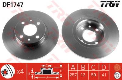 TRW DF1747 Диск тормозной передний ALFA 145 146 FIAT BRAVA 95-01 PUNTO 93-00 257x12mm (92498609)