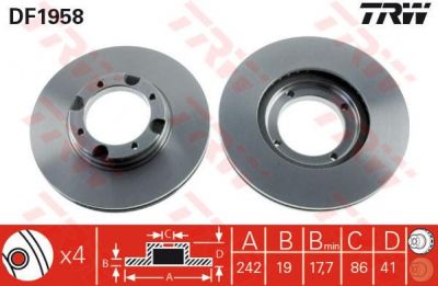 TRW DF1958 Диск тормозной перед. HYUNDAI ACCENT(X-3) 94-00 242,2x19,2mm (5171224100)