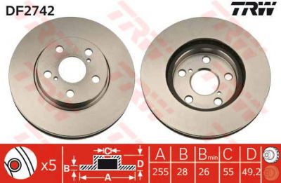 TRW DF2742 Диск торм. пер. CARINA E 255x28mm (4351205010)