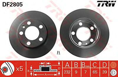 TRW DF2805 Диск тормозной зад. Audi A2 A3 TT,VW Bora Golf 96> Skoad Fabia Octavia Roomster 232X9mm (1J0615601)