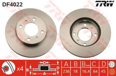 TRW DF4022 Диск тормозной MITSUBISHI CARISMA 1.6/1.9 95-06/COLT 92-05/LANCER 92-03 передний (562011)