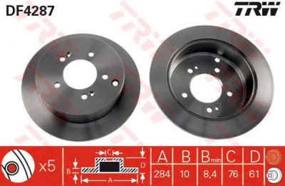 TRW DF4287 Диск тормозной задний HYUNDAI TUCSON 06- SANTA FE Kia Sportage II 01-> 284X10mm (584113A300)