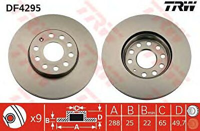 TRW DF4295 Диск тормозной передний A3 04> VW CADDY 04> G5 TOURAN 03> 288x25mm (1K0615301T)