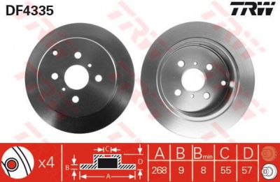 TRW DF4335 Тормозной диск TOYOTA COROLLA (_E12U_, _E12J_) 1.4 VVT-i (4243152050)