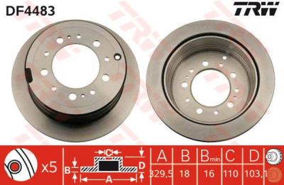 TRW DF4483 Диск тормозной задний TOYOTA LAND CRUISER J100 4.2-4.7 00-05 LEXUS LX470 02-07 (4243160281)