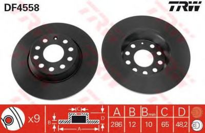 TRW DF4558 Диск тормозной AUDI A3/SKODA OCTAVIA/YETI/VW GOLF V/VI/PASSAT/TIGUAN задний (1K0615601M)