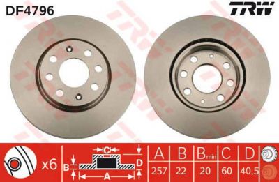 TRW DF4796 Диск тормозной перед. OPEL Corsa D//Punto 1,0-1,4L 06-> (257x22mm) (0569024)