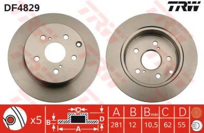 TRW DF4829 Диск торм.зад.RAV 4 2.4/3.5/2.4D 05- (4243142060)