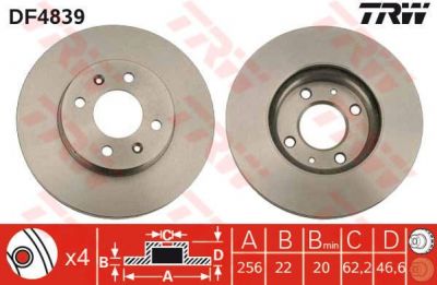 TRW DF4839 Диск тормозной передний HYUNDAI ACCENT 05- i20 08- KIA RIO II 05- 256x22mm (517121G000)