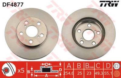 TRW DF4877 Диск тормозной TOYOTA CARINA E 1.6-2.0 92-95/CELICA 1.8 93- передний вент. (4351220701)