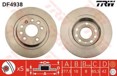 TRW DF4938 Торм.диск зад.Opel Zafira 05- 1.8,2.0,2.2,1.9CDTi D278mm (569122)