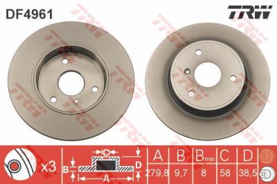 TRW DF4961 тормозной диск на SMART FORTWO купе (451)