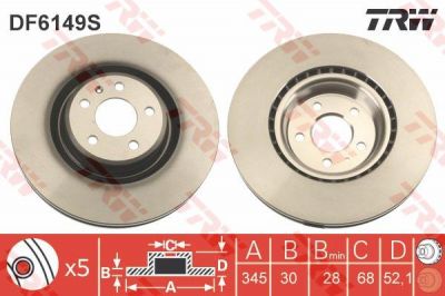 TRW DF6149S ДИСК ТОРМОЗНОЙ AUDI A6/A7/Q5 08- ПЕРЕДНИЙ ВЕНТ.