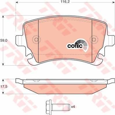 TRW GDB1516 Колодки задние (без датчика) AUDI A4/A6/A8 2.8-4.2/3.0TDi (4F0698451F)