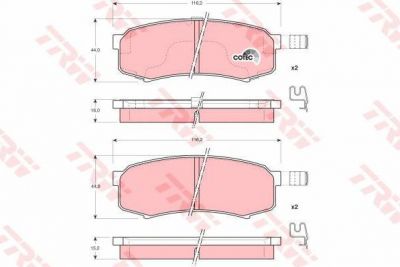 TRW GDB3110 Колодки тормозные задние дисковые TOYOTA LANDCRUISER 90/100 3,0TD/3,0D-4D/4,2TD/4,7i V8 32V 04/96- 116,2X44X15,2mm 0449160160 (572245)