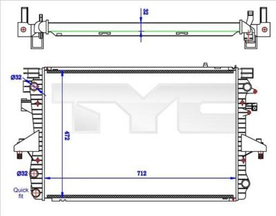 TYC 737-0061-R радиатор, охлаждение двигателя на VW MULTIVAN V (7HM, 7HN, 7HF, 7EF, 7EM, 7EN)