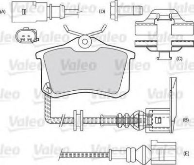 VALEO Колодки торм зад диск Audi A3/A4/A6 15мм (8E0698451L, 598474)