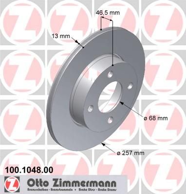 ZIMMERMANN ТОРМОЗНОЙ ДИСК AUDI 80. 100 86-91. F. 257*13 (100104800)