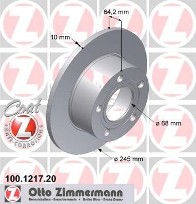 ZIMMERMANN Торм.диск зад.[245x10] 5 отв.[min2] Coat Z (100.1217.20)