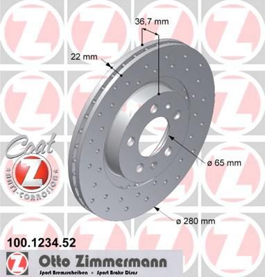 Zimmermann 100.1234.52 тормозной диск на SKODA OCTAVIA (1U2)