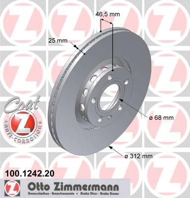 Zimmermann 100.1242.20 тормозной диск на AUDI A6 (4B2, C5)