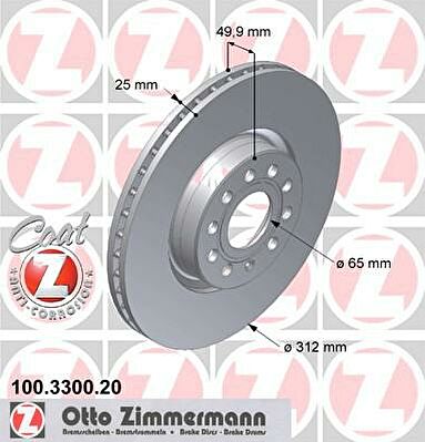 Zimmermann 100.3300.20 тормозной диск на AUDI TT (8J3)