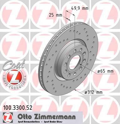 Zimmermann 100.3300.52 тормозной диск на AUDI TT (8J3)