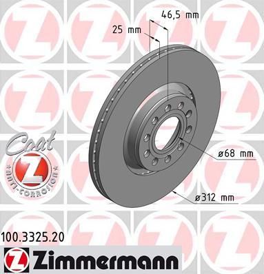 ZIMMERMANN Диск торм.пер. VW Passat 00> заказ не менее 2 единиц (100.3325.20)