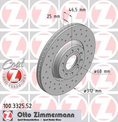 Zimmermann 100.3325.52 тормозной диск на VW PASSAT Variant (3B6)