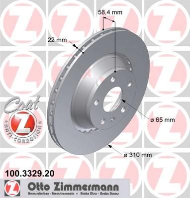 Zimmermann 100.3329.20 тормозной диск на AUDI TT Roadster (8J9)