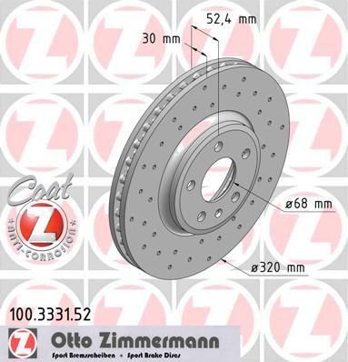 ZIMMERMANN Торм.диск пер.вент.[320x30mm] 5отв.[min 2] SPORT Coat Z (100.3331.52)