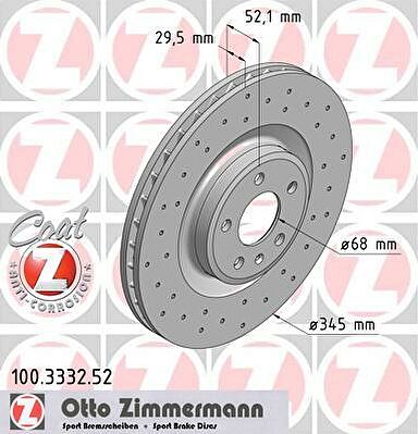 Zimmermann 100.3332.52 тормозной диск на AUDI A4 Avant (8K5, B8)