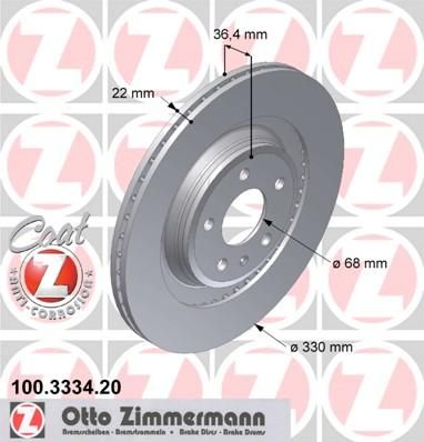 Zimmermann 100.3334.20 тормозной диск на AUDI A4 Avant (8K5, B8)