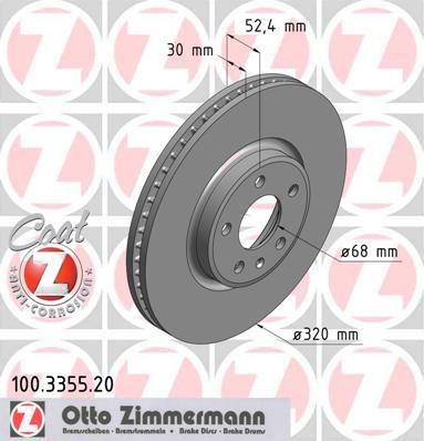 Zimmermann 100.3355.20 тормозной диск на AUDI A4 Avant (8K5, B8)