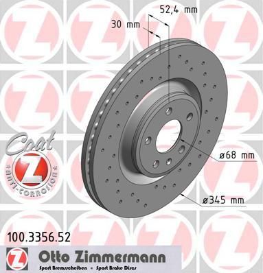 ZIMMERMANN Торм.диск пер.вент [345x30] 5 отв.[min 2] Sport (100.3356.52)