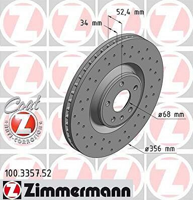 ZIMMERMANN Диски тормозные A6 (4G2, C7) 2.0 TDI 01.2012-A6 (4G2, C7) (100335752)