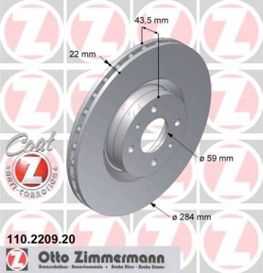 Zimmermann 110.2209.20 тормозной диск на FIAT STILO (192)