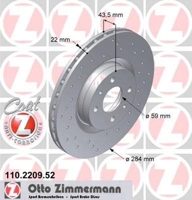 Zimmermann 110.2209.52 тормозной диск на FIAT STILO (192)