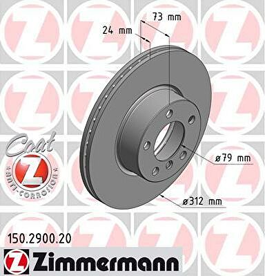 ZIMMERMANN Торм.диск пер.вент. [312x24] 5 отв.[min 2] Coat Z (150.2900.20)