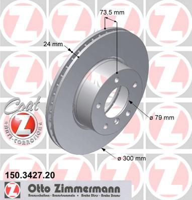 ZIMMERMANN Торм.диск пер.вент.[300x24] 5 отв.[min2] Coat Z (150.3427.20)