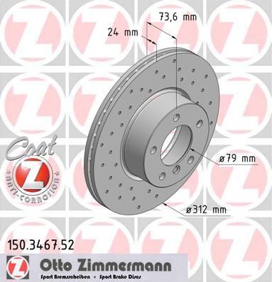 ZIMMERMANN Торм.диск пер.вент.[312x24] 5 отв.[min 2] SPORT Coat Z (150.3467.52)