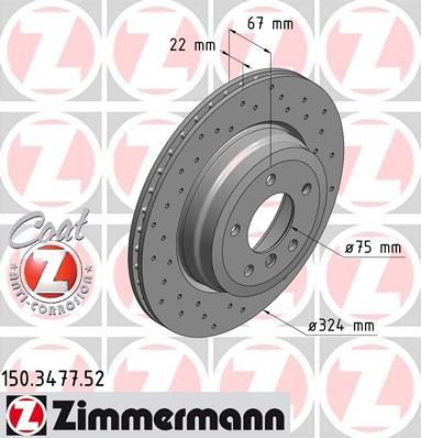 ZIMMERMANN Диск торм.зад. 1 (E81,E87)/3 V (E90,E91,E92) 05> заказ не менее 2 единиц (150347752)