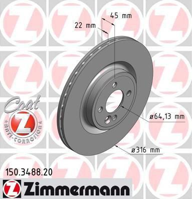 Zimmermann 150.3488.20 тормозной диск на MINI MINI Roadster (R59)