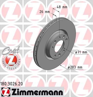 Zimmermann 180.3026.20 тормозной диск на CITROEN C4 Picasso II
