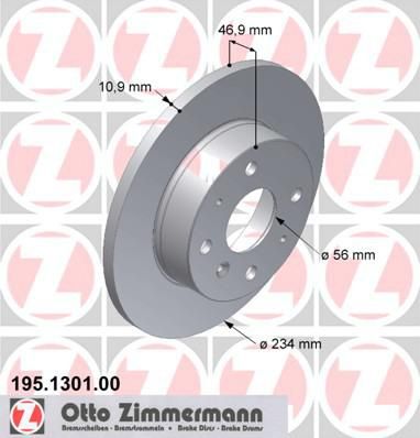 Zimmermann 195.1301.00 тормозной диск на DAIHATSU CHARADE III (G100, G101, G102)