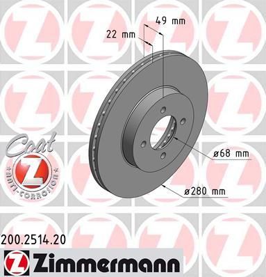 Zimmermann 200.2514.20 тормозной диск на NISSAN PRIMERA Traveller (WP11)