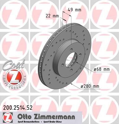 Zimmermann 200.2514.52 тормозной диск на NISSAN PRIMERA Traveller (WP11)