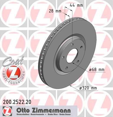 Zimmermann 200.2522.20 тормозной диск на NISSAN QASHQAI / QASHQAI +2 (J10, JJ10)