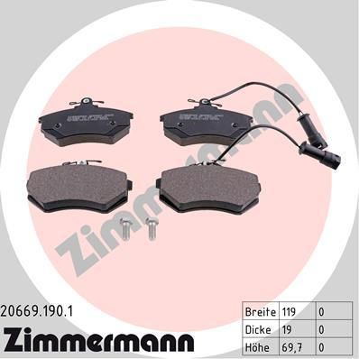 Zimmermann 20669.190.1 комплект тормозных колодок, дисковый тормоз на AUDI 80 (89, 89Q, 8A, B3)